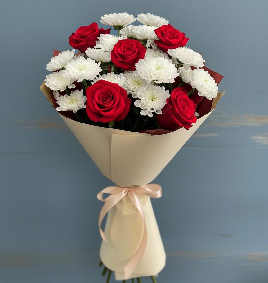 Букет цветов из: Розы и Хризантемы в Новое