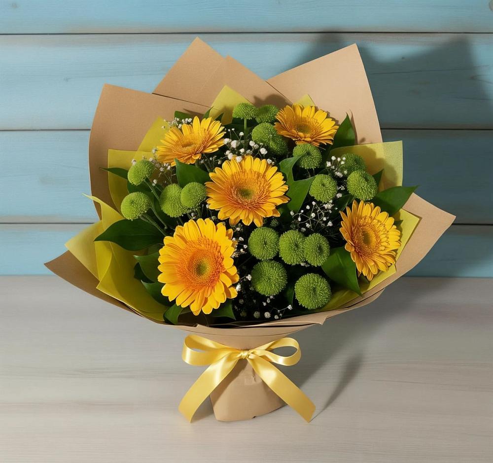 Букет цветов из: Герберы и Хризантемы в Новое