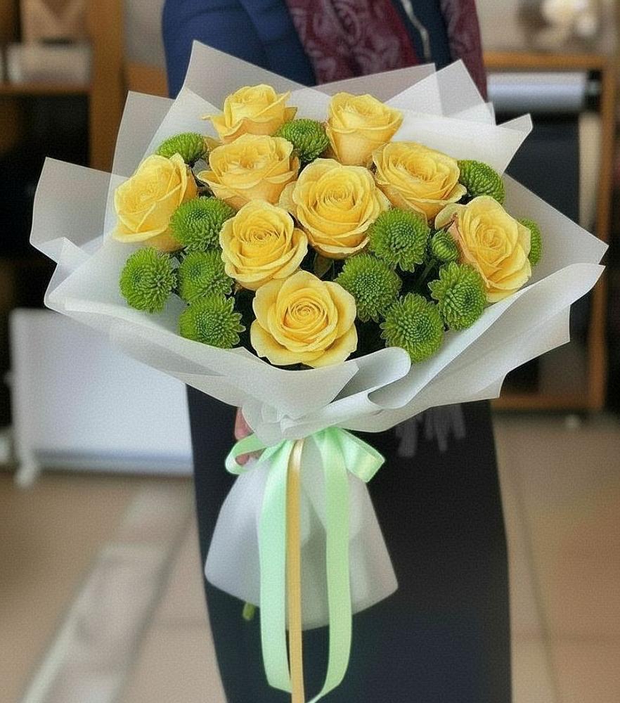 Букет цветов из: Хризантемы и Розы в Новое