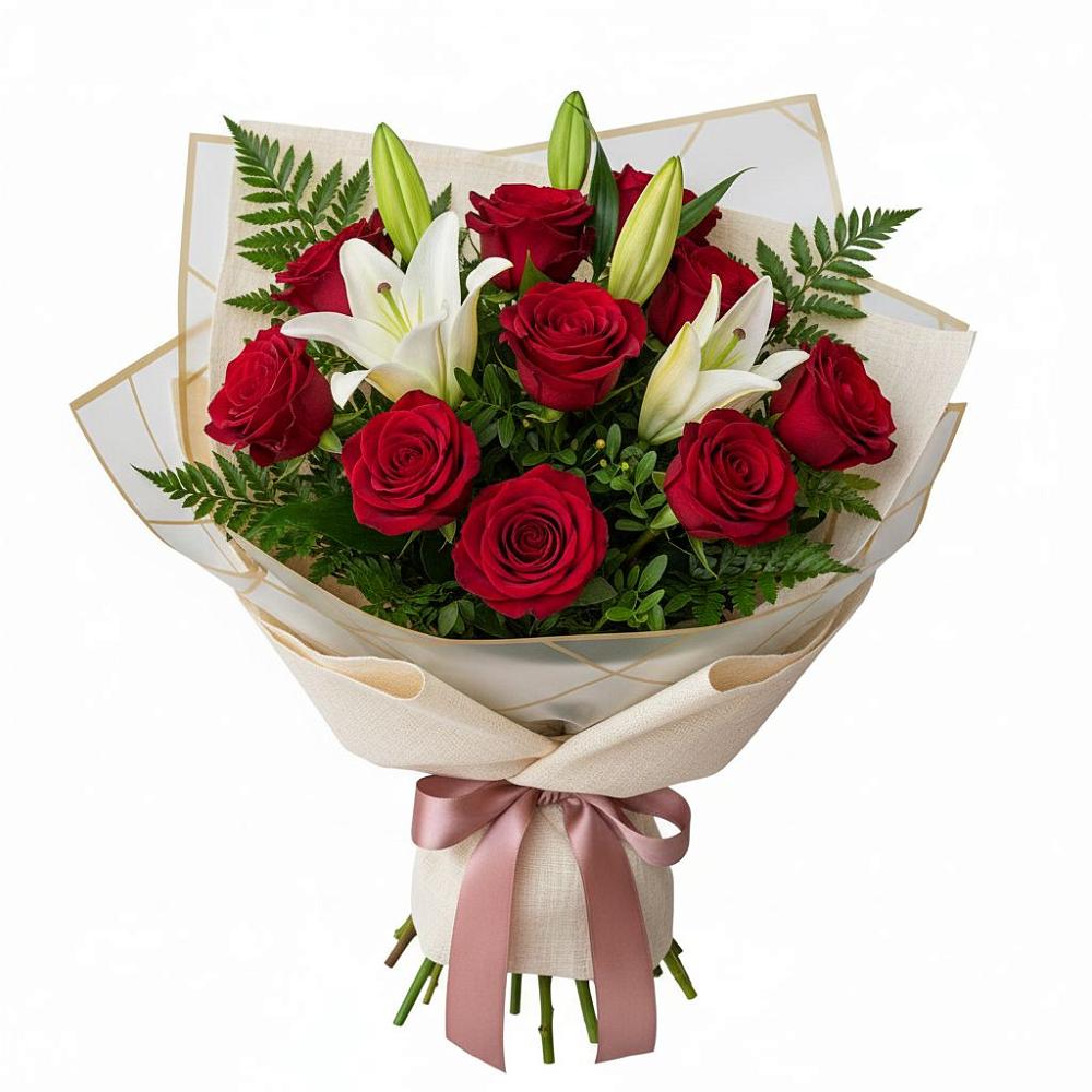 Букет цветов из: Лилии и Розы в Новое