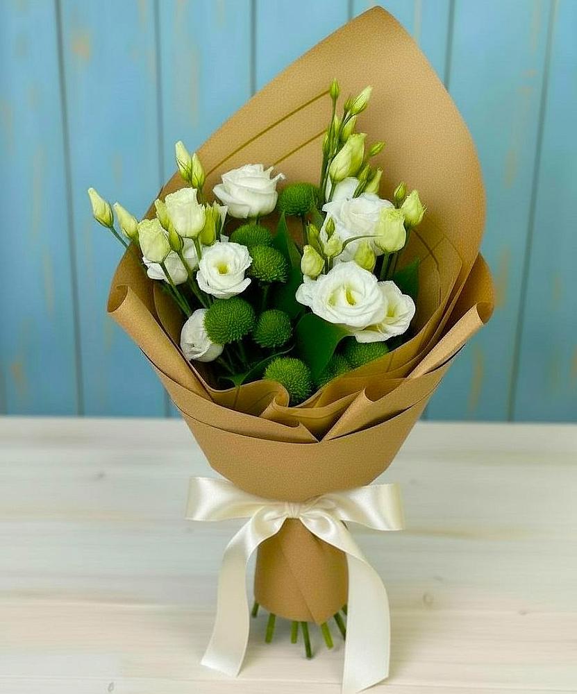 Букет цветов из: Хризантемы и Лизиантусы в Новое