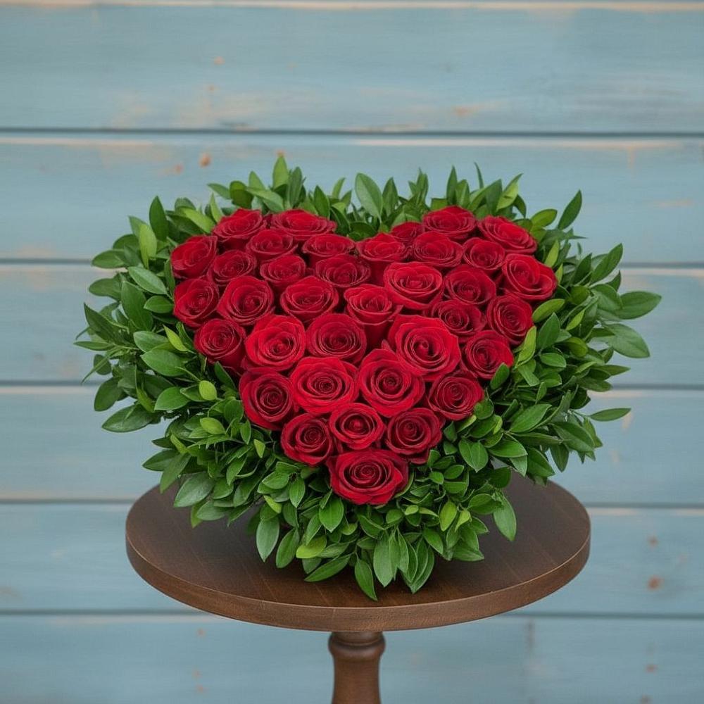 Цветочная композиция из Розы в виде сердца в Новое