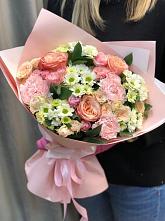 Букет нежные объятья в Новое Букет цветов из: Гвоздики, Розы и Хризантемы в Новое