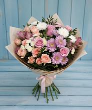 Букет цветов из:  Хризантемы, Розы и Альстромерии в Новое