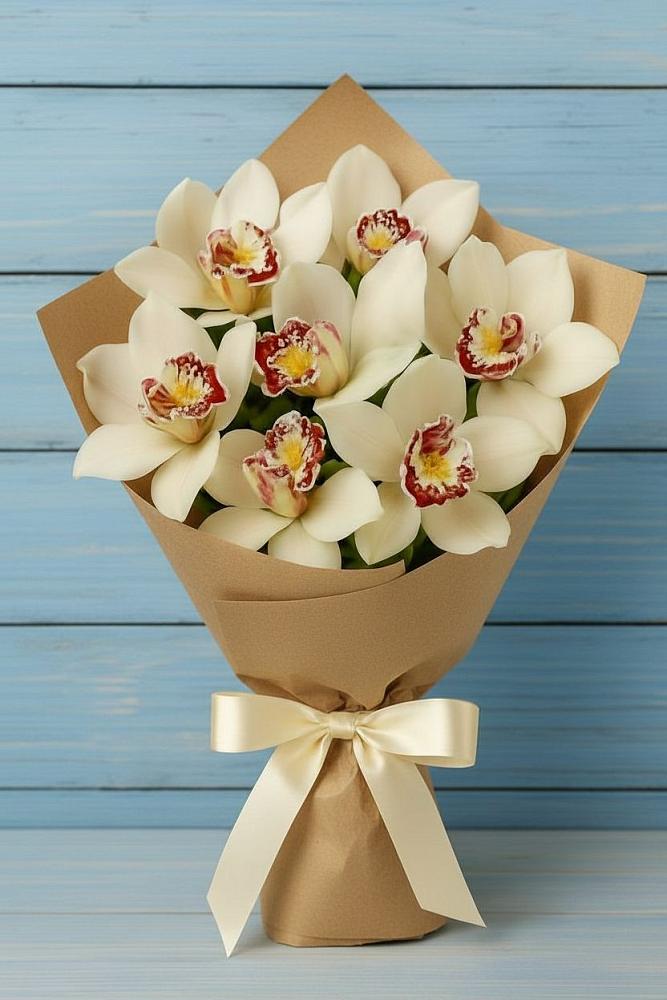 Букет цветов из: Орхидеи и Розы в Новое